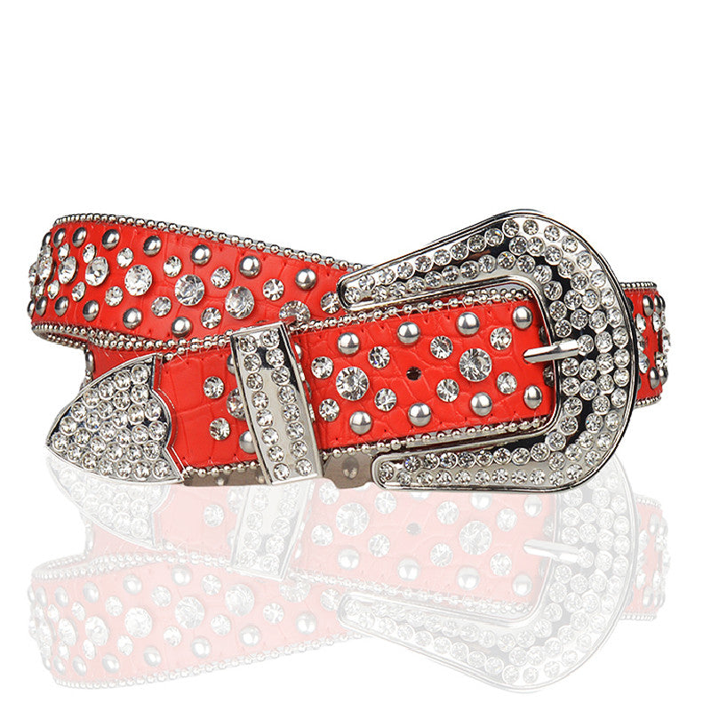 Women Punk Rhinestone Belt Studded Beaded Belt Hip Hop Wide Belt
