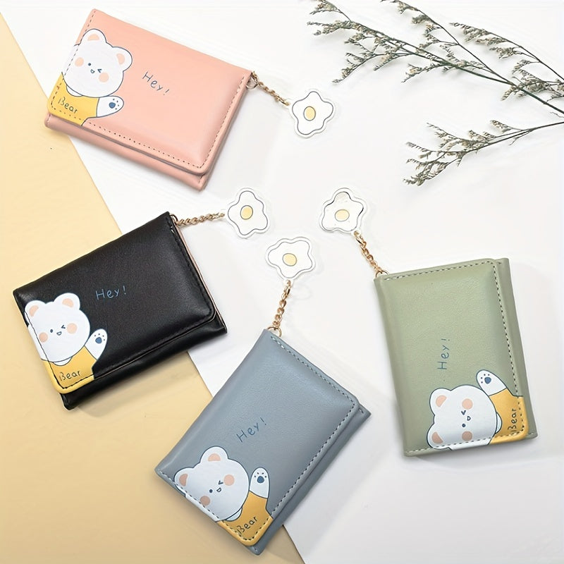 Cartoon Bear Wallet PU Leather Three Fold Coin Purse for Girls