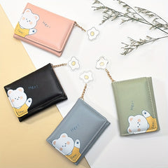 Cartoon Bear Wallet PU Leather Three Fold Coin Purse for Girls