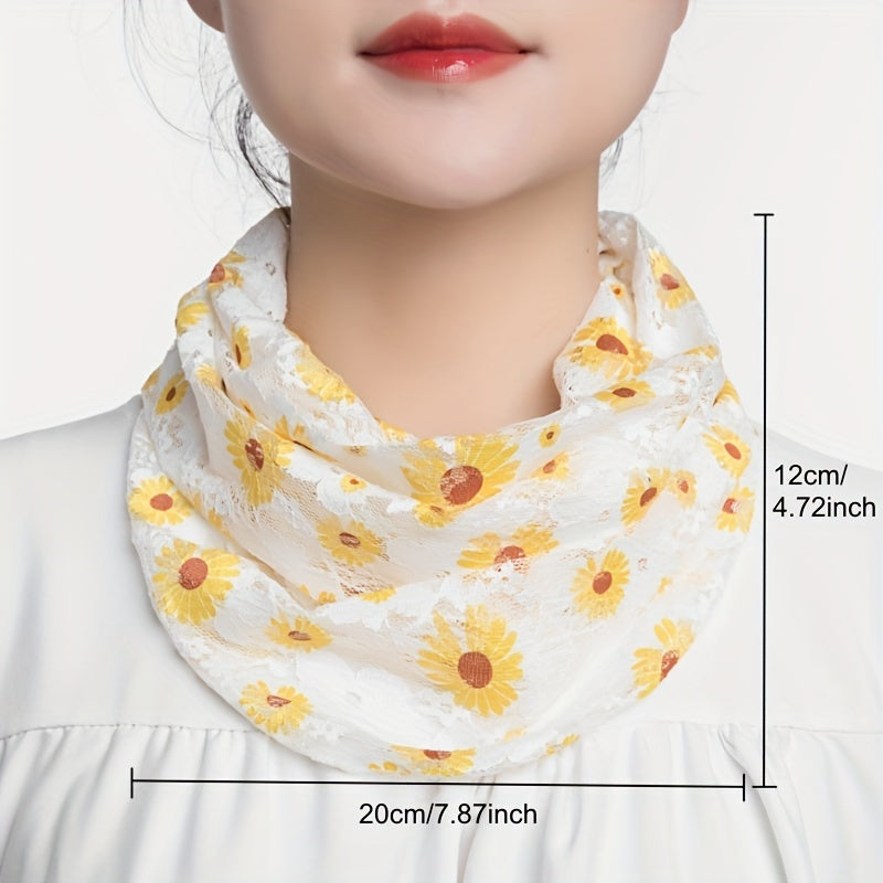 Lace Floral Print Scarf Gauze Neck Gaiter Veil Sunscreen Face Covering