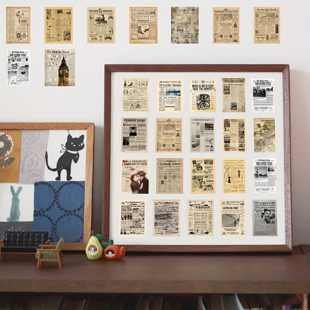 Vintage Newspaper Stickers - 63pcs Retro Waterproof Vinyl Sticker