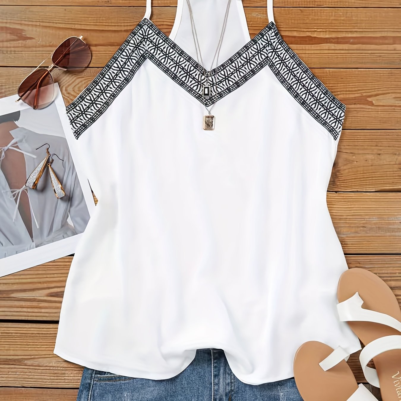  Geometric Print V-Neck Cami Top