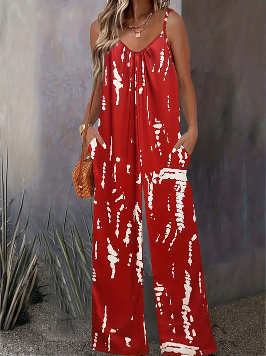 Tie Dye Wide Leg Cami Jumpsuit Casual Sleeveless Jumpsuit