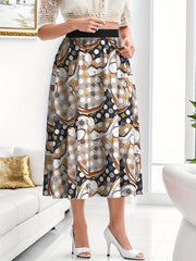  Polka Dot Print High Waist Skirt with Belt