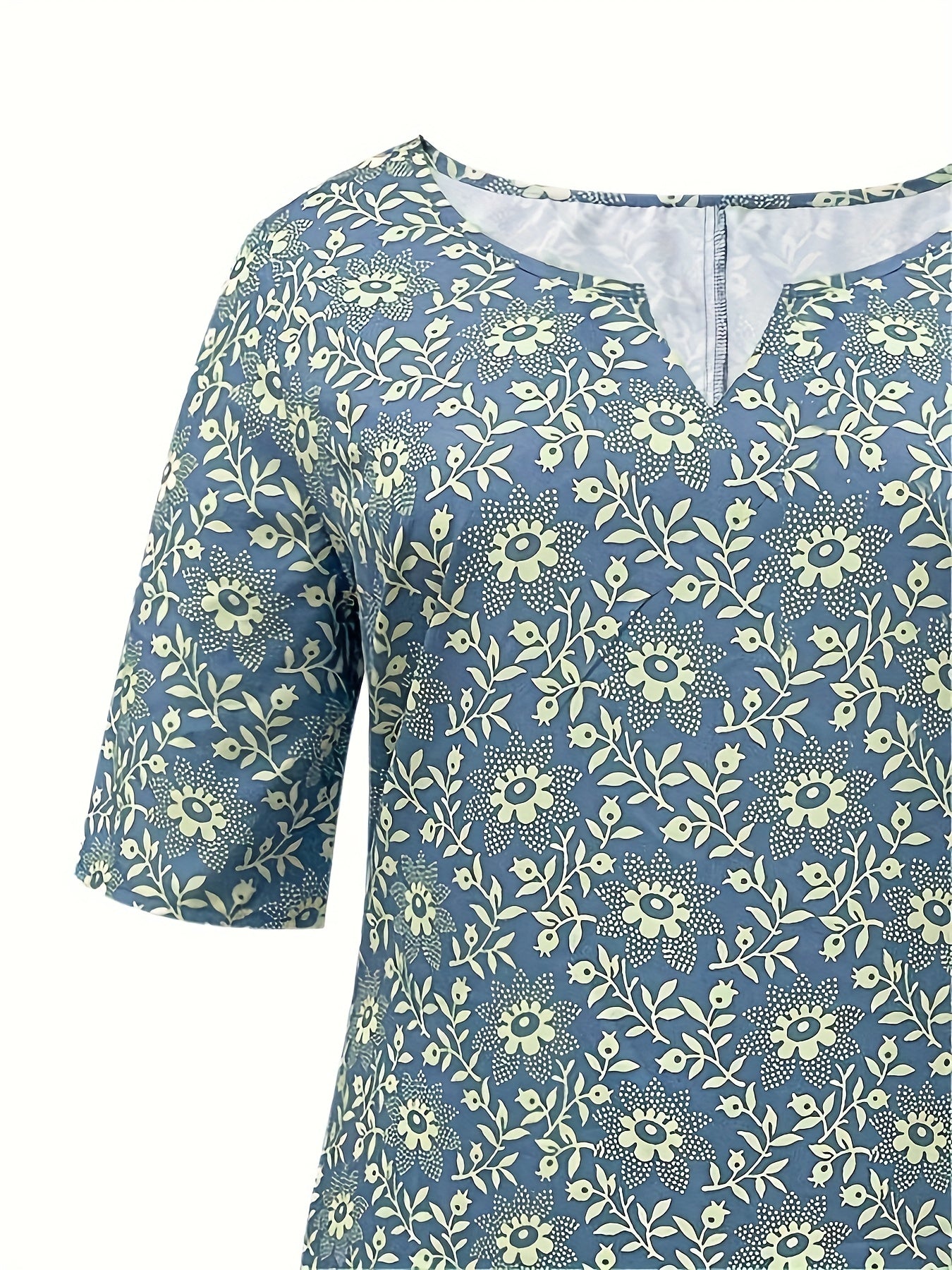  Casual Dress Women's Floral Print Notched Neck Dress