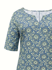  Casual Dress Women's Floral Print Notched Neck Dress