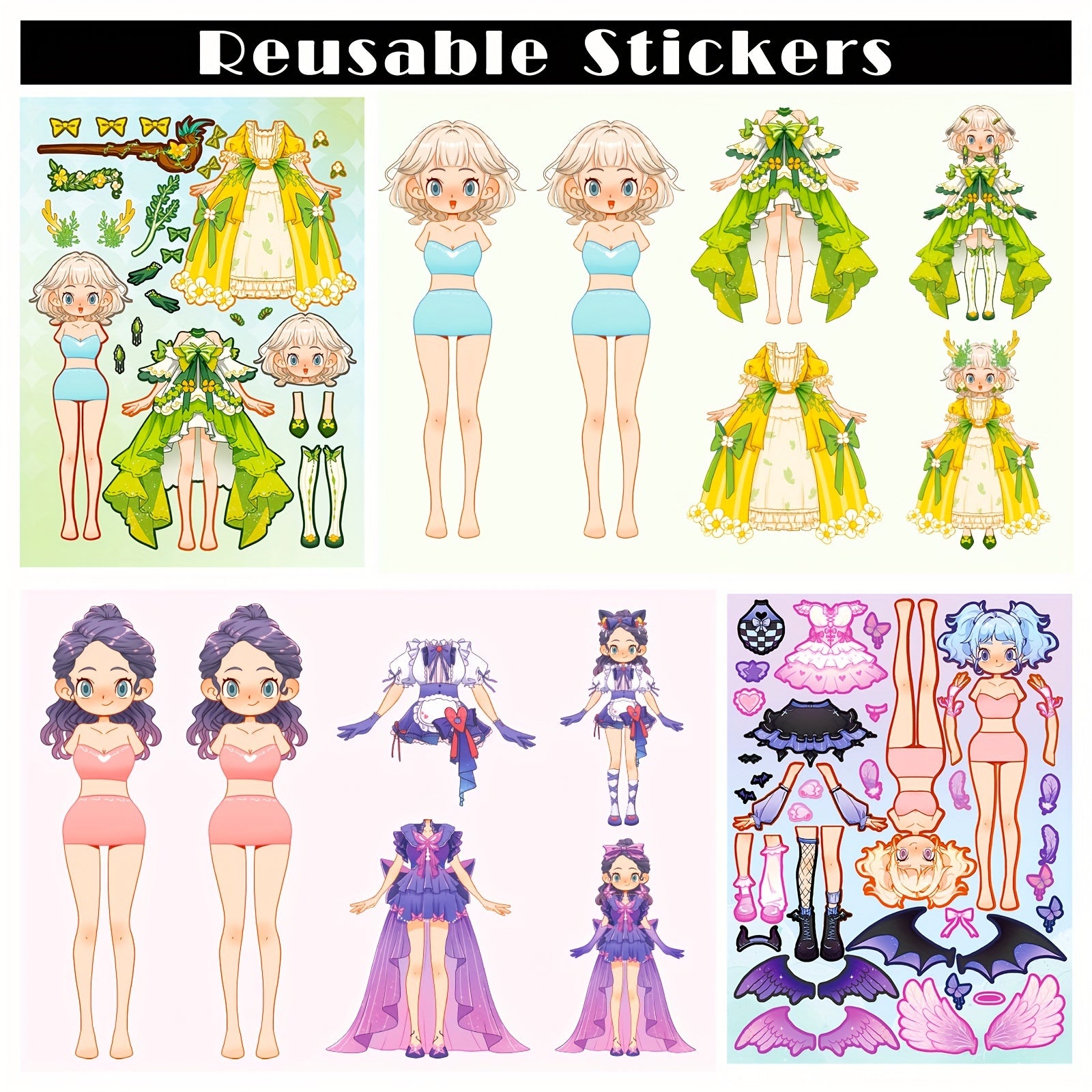 6 Sheets Cartoon Pink Beauty Stickers for Party Puzzle Fun DIY