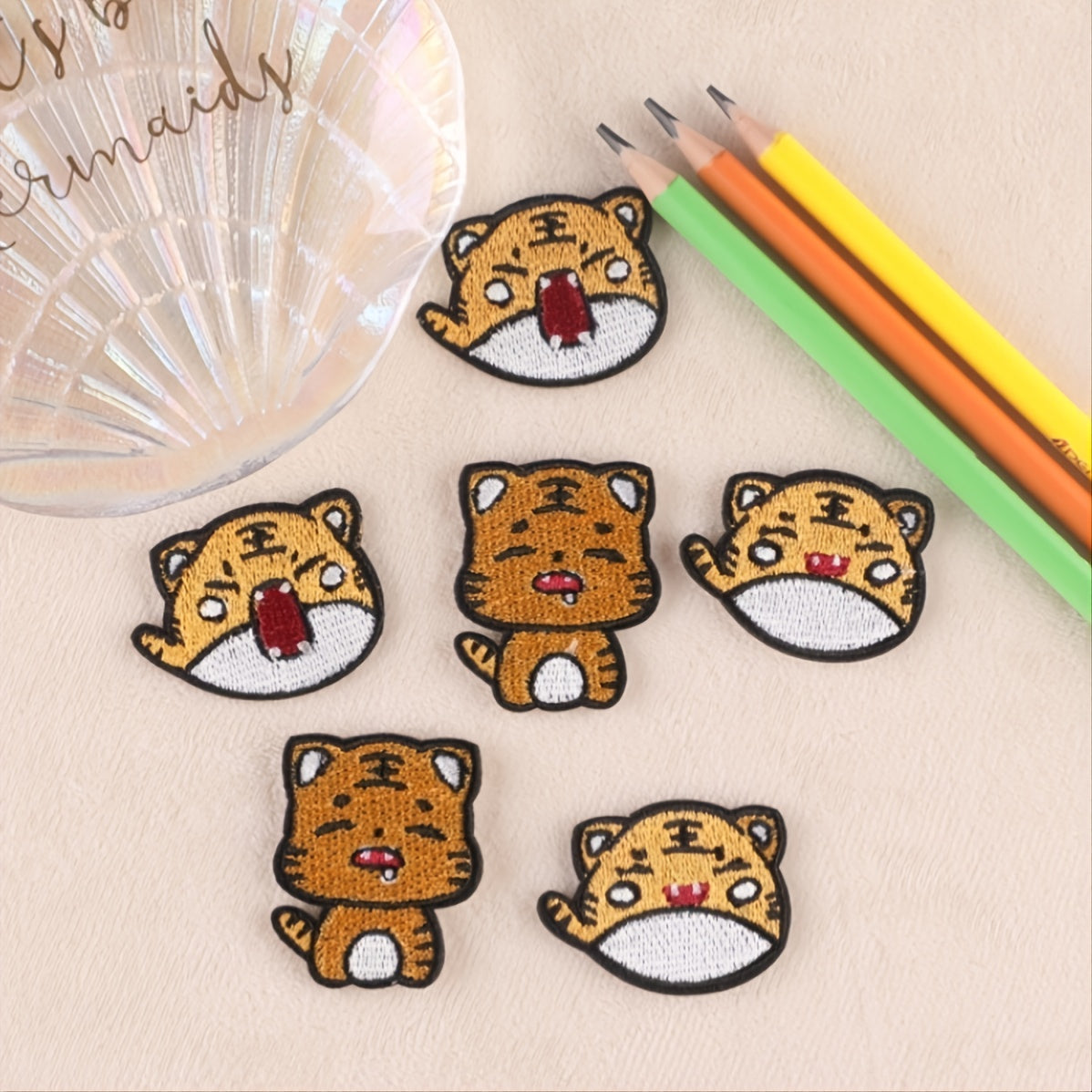 6pcs Tiger Embroider Patch Cute Cartoon Style Kids DIY Sewing Craft Supplies