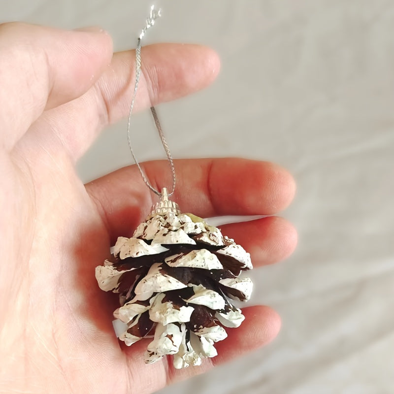 6pcs Christmas Pine Cones Snow Tipped Natural Pine Cone String Decoration