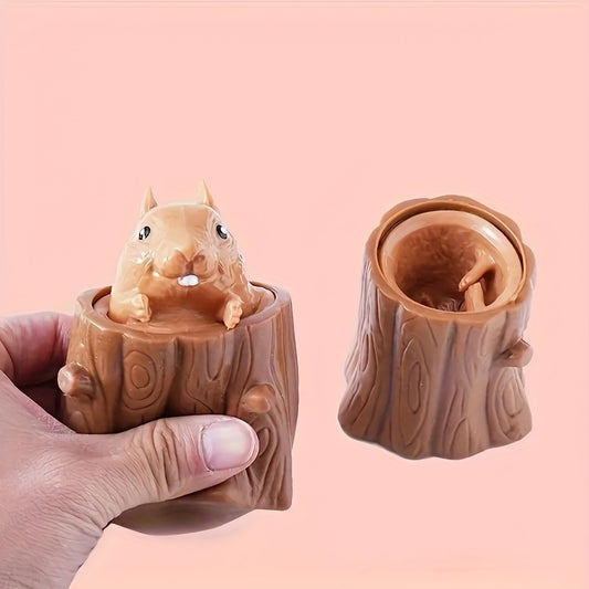 Squirrel Pop Up Pen Holder Whimsical Squeaky Toy Desk Accessory
