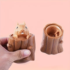 Squirrel Pop Up Pen Holder Whimsical Squeaky Toy Desk Accessory