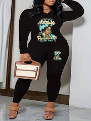  Bird & Slogan Print Top & Leggings Set