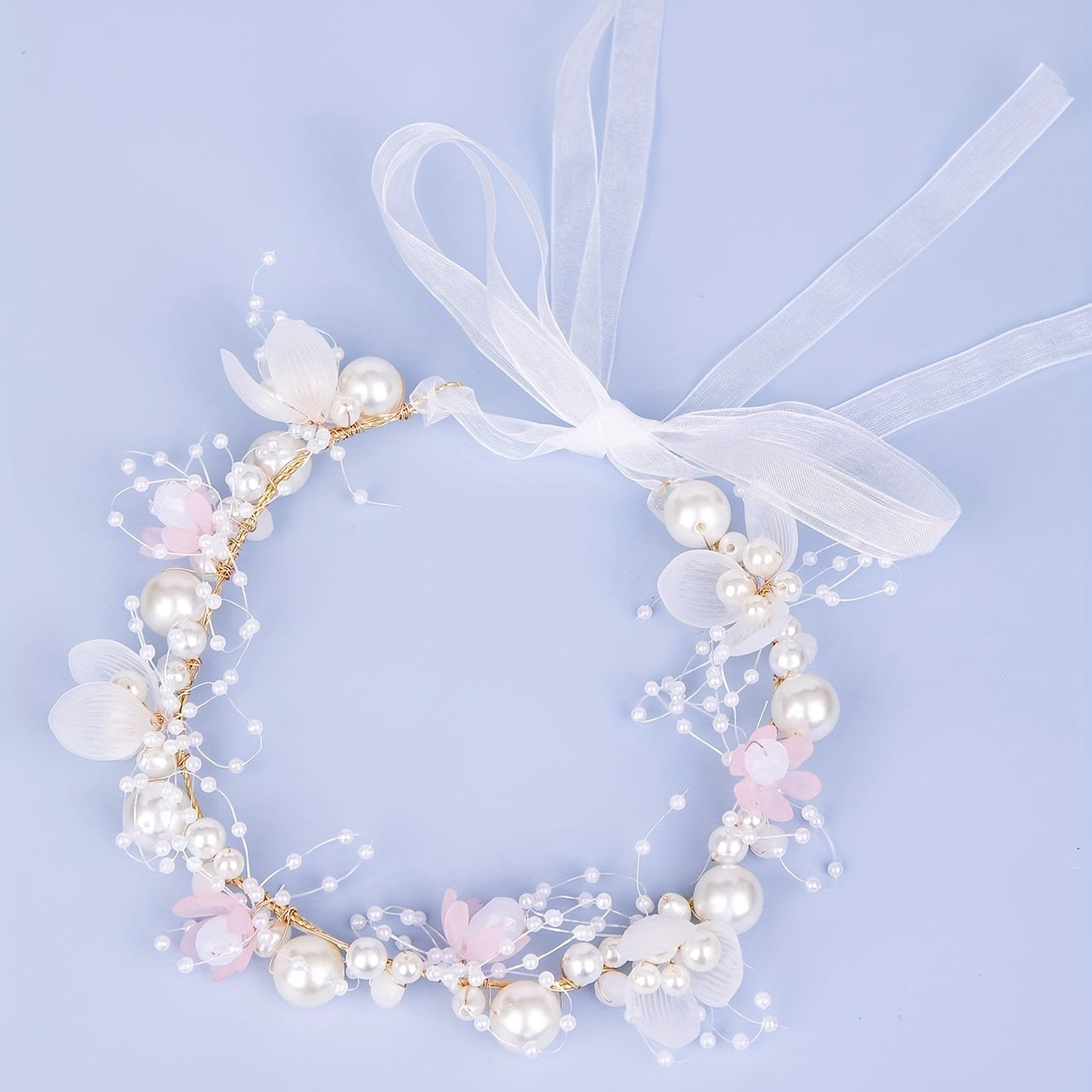 Girls Flower Headband with Faux Pearl Decoration for Wedding Party
