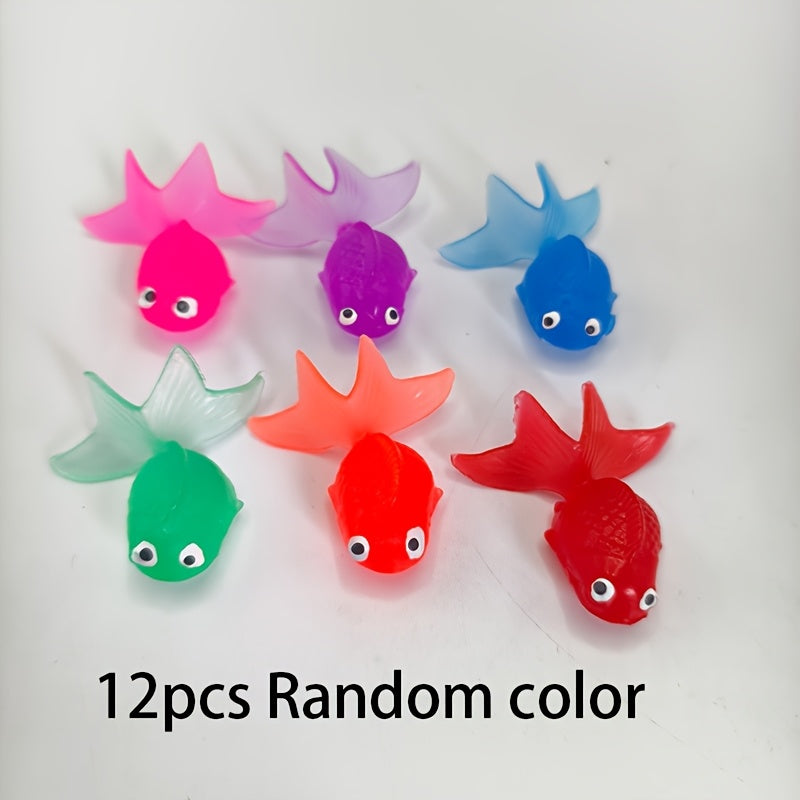 12pcs Kids' Summer Fun Floating Goldfish Toy Soft Rubber