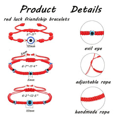 18 Pcs Red Devil Eye Protection Bracelet Adjustable Mexican Bracelet