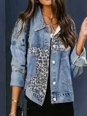  Colorblock Leopard Print Denim Jacket