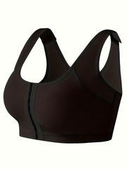 Solid Push Up Bra Front Buckle Comfy Breathable Women's Lingerie