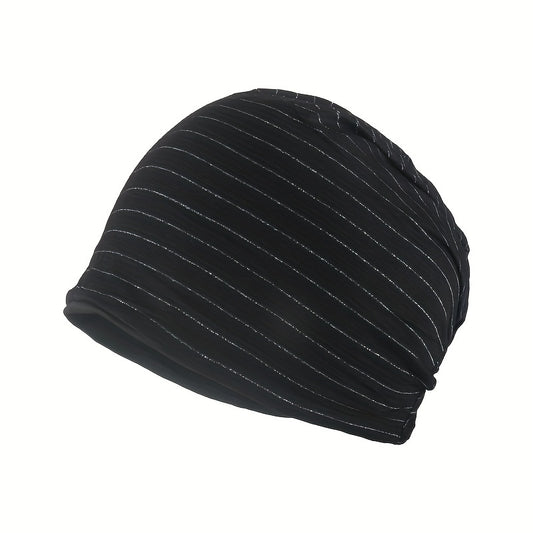 Solid Stripe Soft Beanies Lightweight Elastic Cotton Blend Beanie Skull Cap