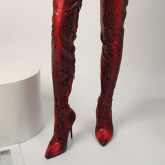 Women's Snakeskin Stiletto Heel Over-The-Knee Boots