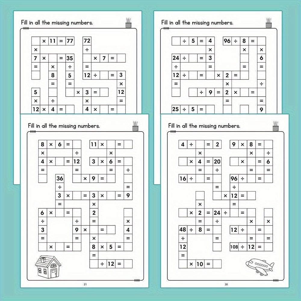 Math Crossword Puzzles Multiplication & Division Times Tables 1-12