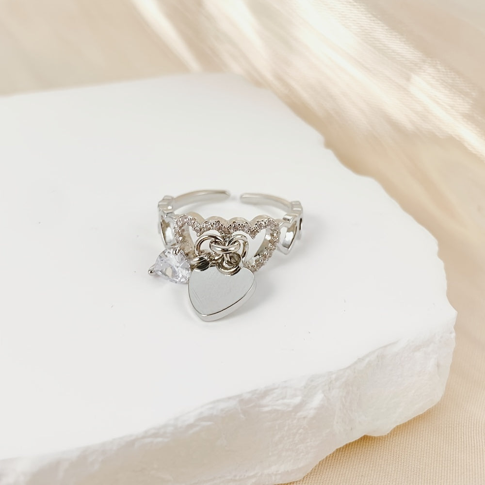Heart Zircon Pendant Ring Love Alloy Ring Wedding Birthday Gift
