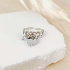 Heart Zircon Pendant Ring Love Alloy Ring Wedding Birthday Gift