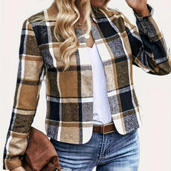  Plaid Print Long Sleeve Collar Blazer