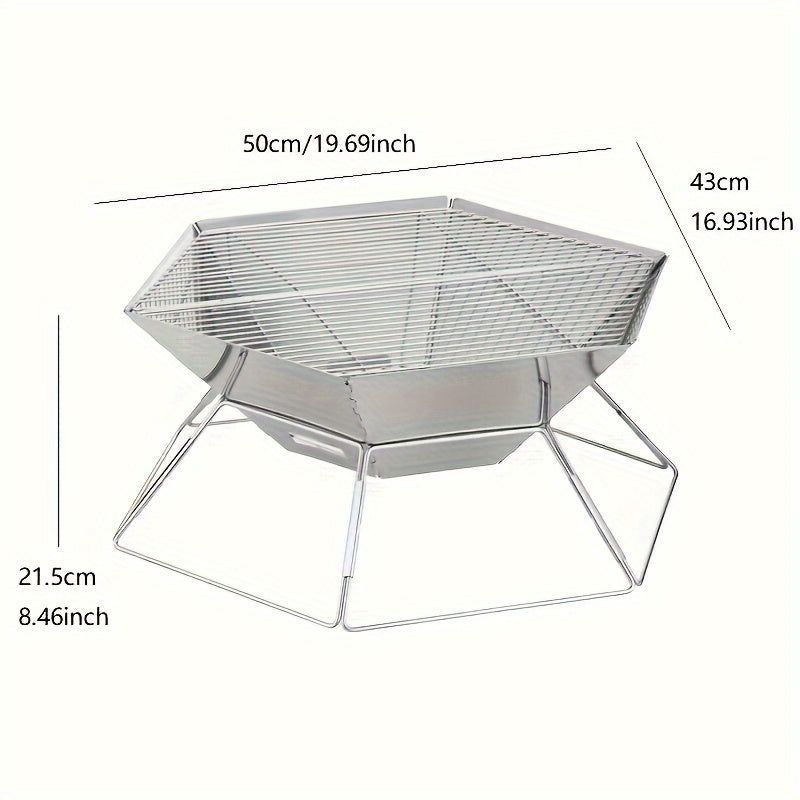 Hexagonal Barbecue Grill Stainless Steel Foldable Charcoal Grill