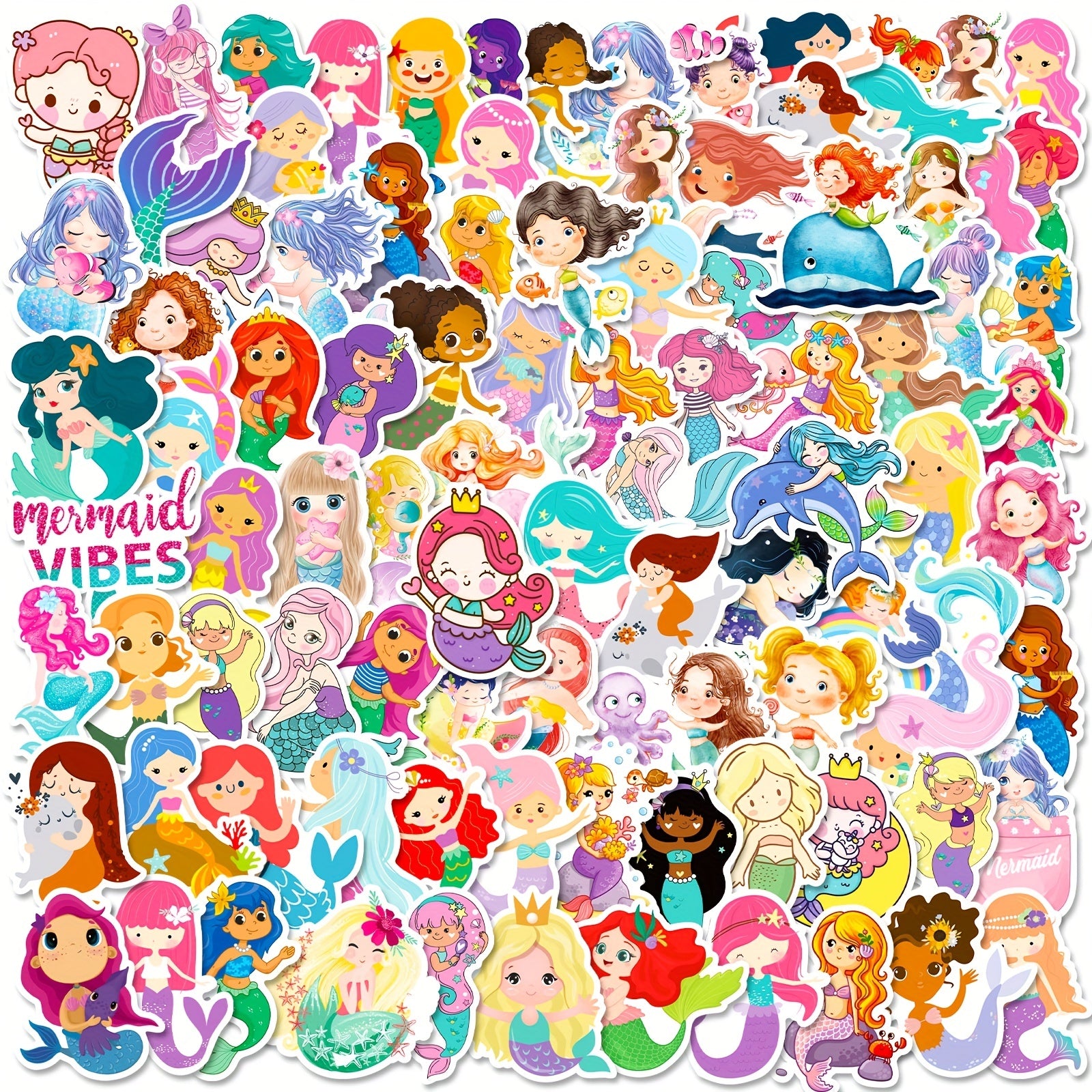 100pcs Mermaid Stickers For Laptop Cups Water Bottles Skateboard Luggage