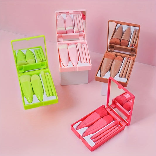 Portable Makeup Mirror & Brush Set with Storage Box