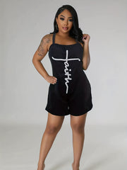 Letter Print Cami Romper Jumpsuit Sleeveless Casual Romper