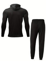 Men's Sports Suit Zip Hooded Jacket & Stretch Pants for Gym Workouts