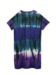  Tie Dye Ruched V Neck Dress With Pockets