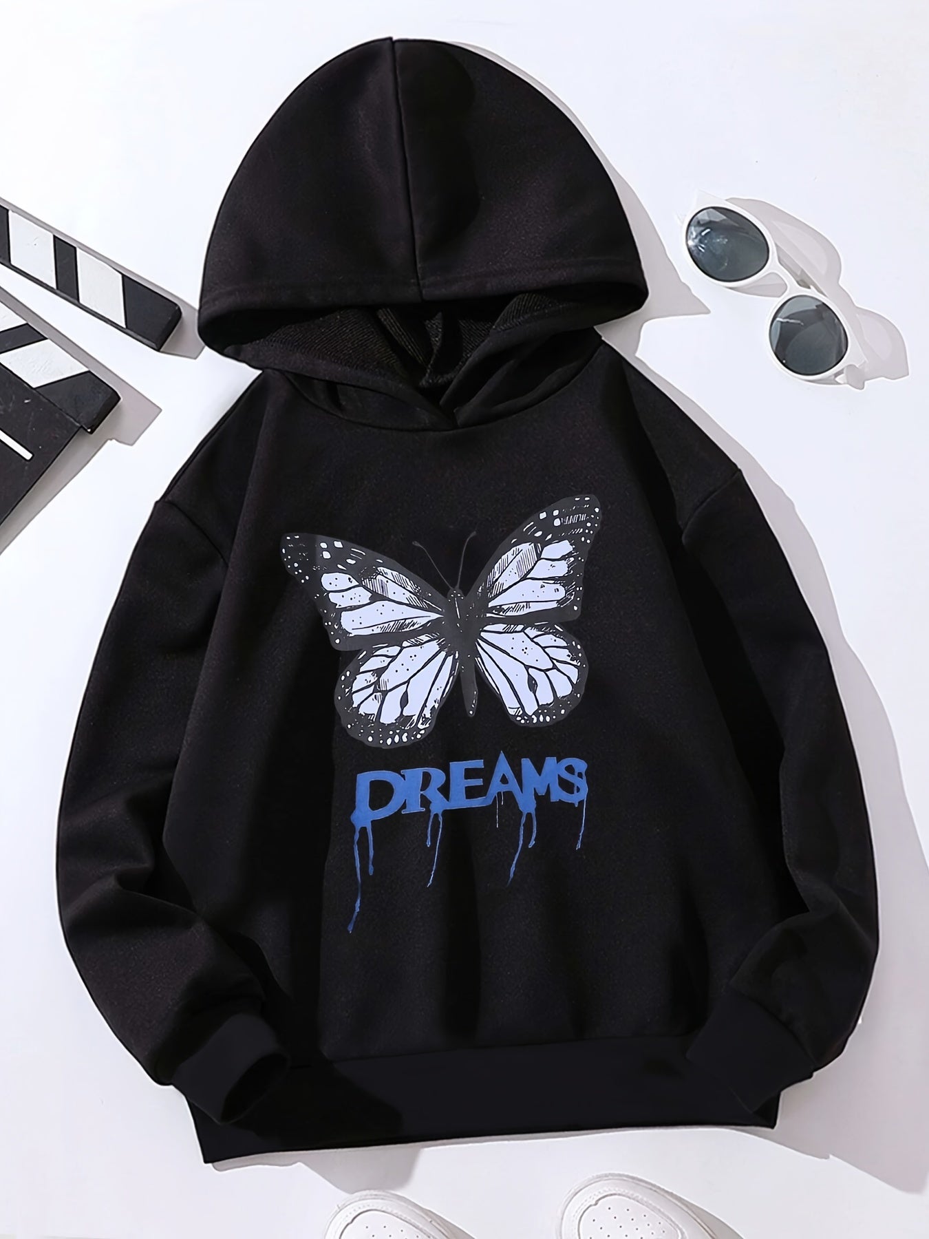 Butterfly Slogan Hooded Sweatshirt for Girls