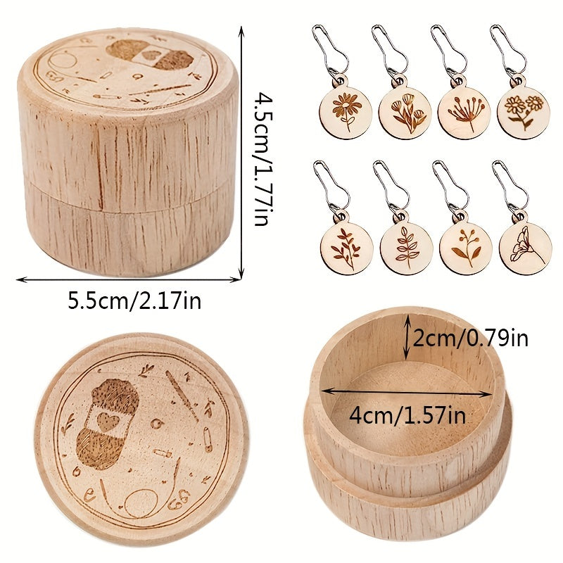 8pcs Wooden Crochet Stitch Markers with Storage Box Knitting Tools Ac