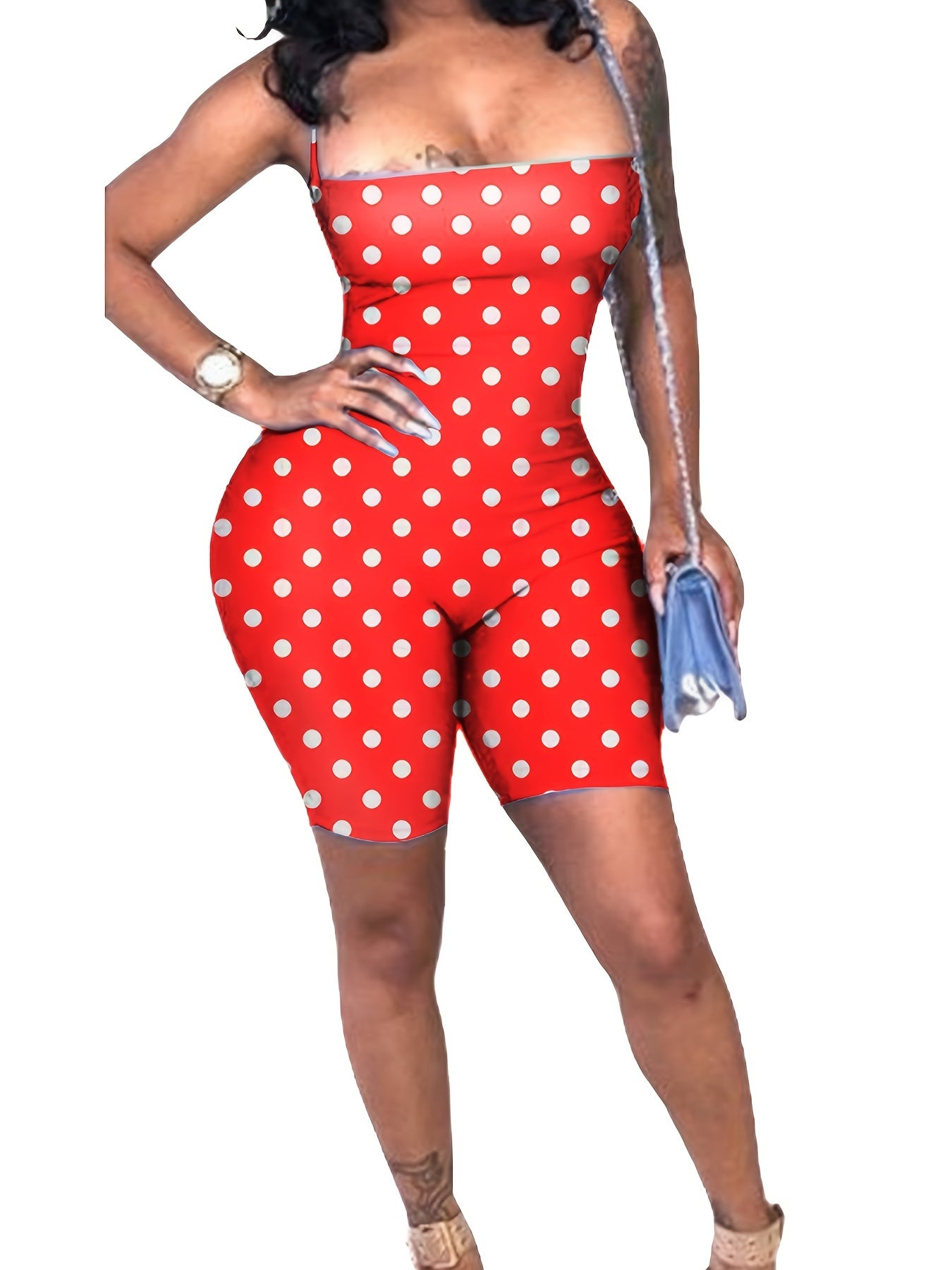 Polka Dots Backless Cami Jumpsuit Sexy Criss Cross Cami Romper Jumpsuit