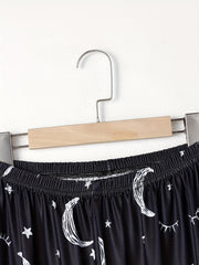 Moon & Star Print Sleep Bottom Cozy Long Pants Women's Loungewear