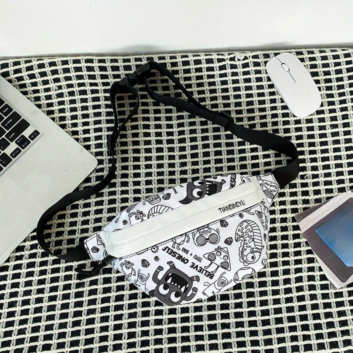 Cartoon Print Chest Bag Graffiti Pattern Canvas Sling Bag