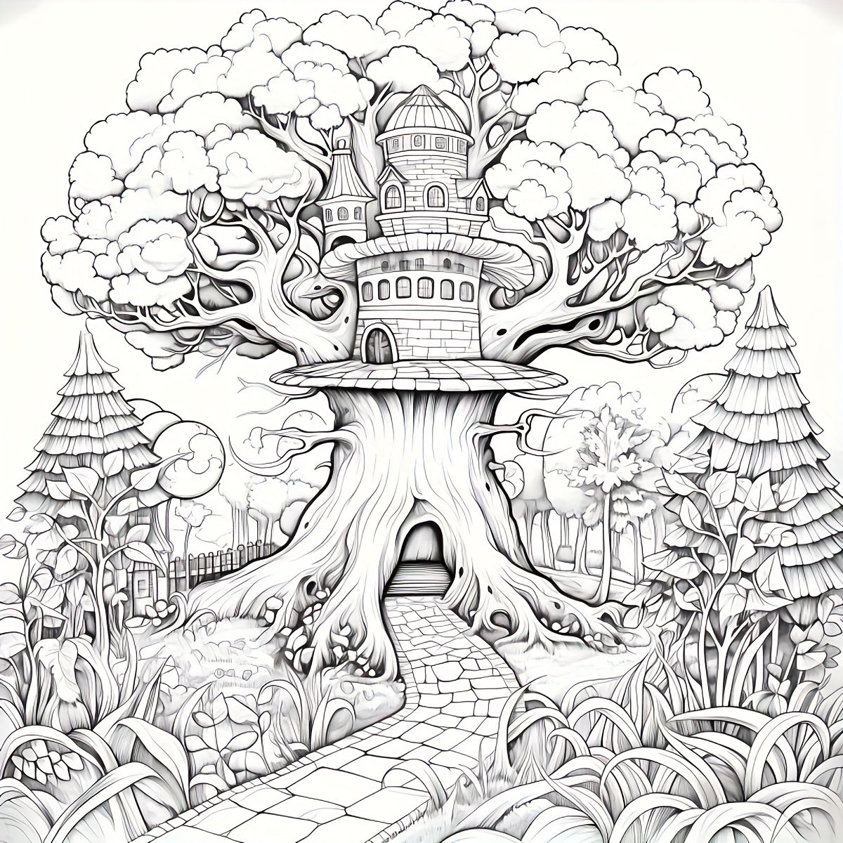 Psychedelic Forest Coloring Book for Adults Mystical Mushroom Art