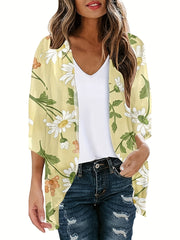  Floral Print Half Sleeve Open Front Cardigan