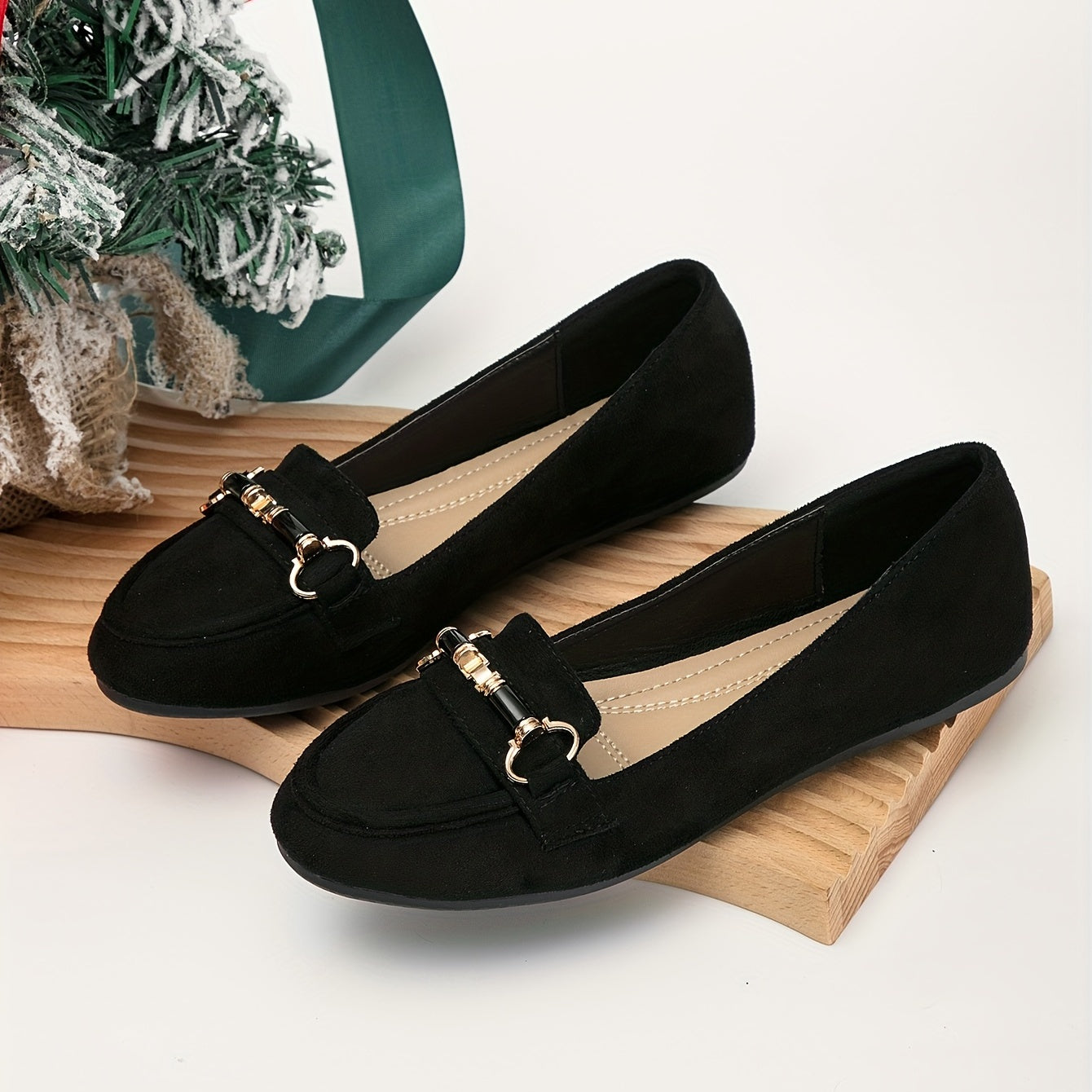 Metal Buckle Slip On Flat Loafers Casual Moccasin Shoes