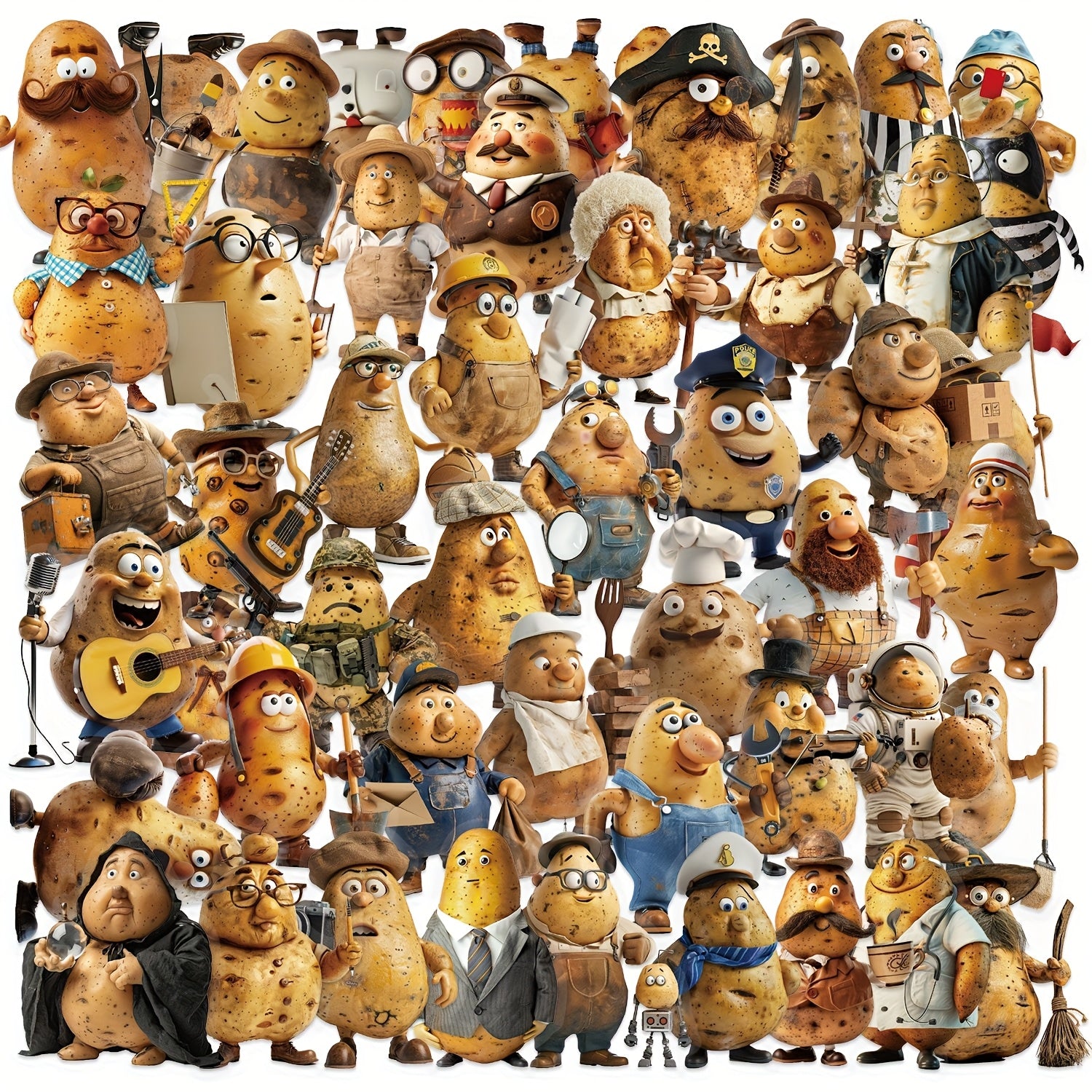 50pcs Cartoon Potato Stickers Reusable Assorted Characters