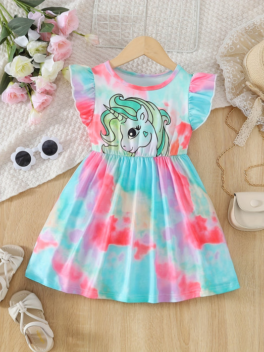 Toddler Girls Unicorn Graphic Princess Dress Tie Dye