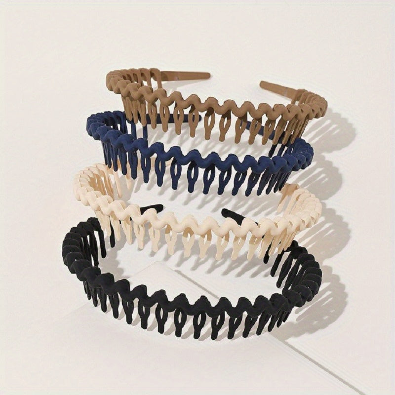 4pcs Tooth Headband Wavy Head Hoop Solid Headdress Hair Accessories For Women