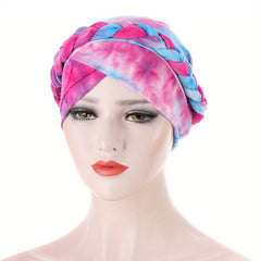 Tie Dye Knotted Turban Beanies Braid Head Scarf Chemo Cap