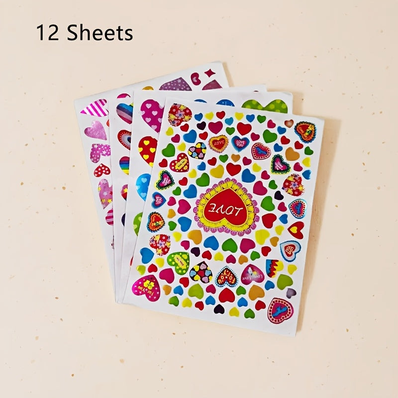 12pcs Heart Stickers Colorful Love Decals for Scrapbooking & Crafts
