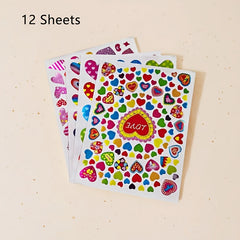 12pcs Heart Stickers Colorful Love Decals for Scrapbooking & Crafts