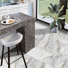 Grey Marble Pattern Floor Sticker Peel Stick Tile Waterproof Bathroom Kitchen