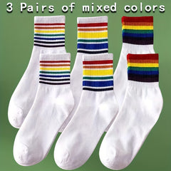 Rainbow Striped Socks Women's Mid Tube Stockings