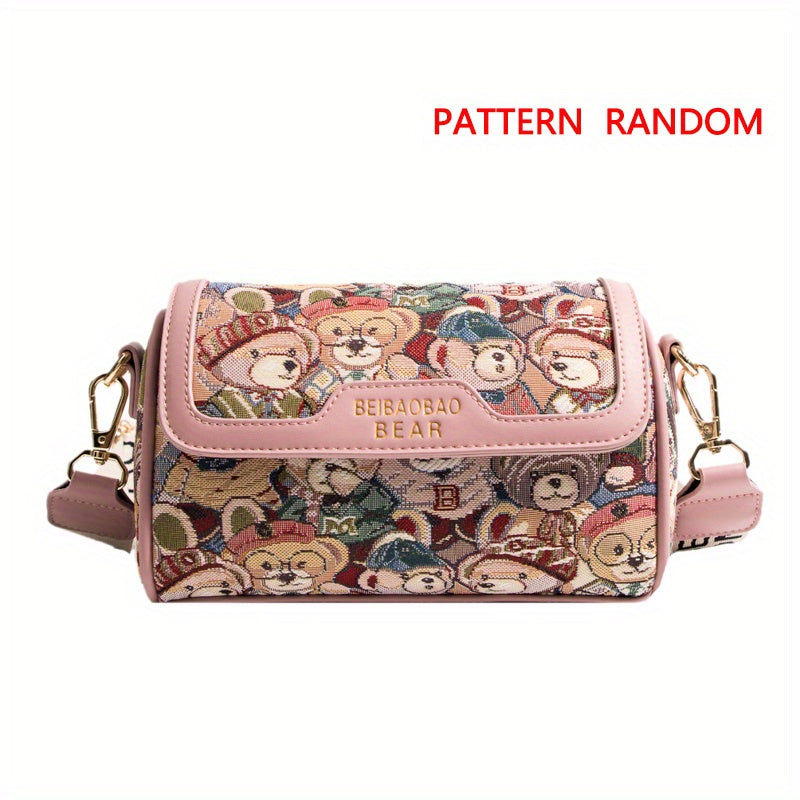 Small Bear Jacquard Shoulder Bag Cartoon Flap Cylinder Purse